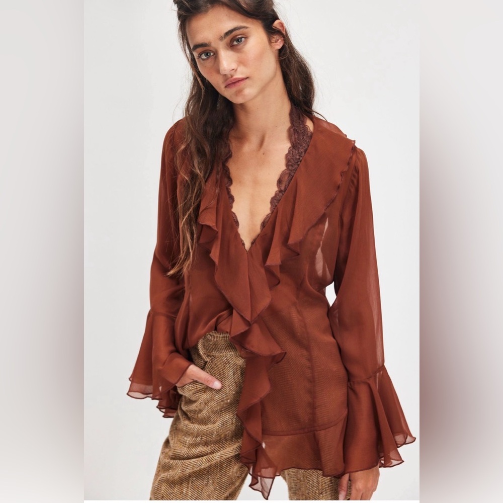 Free People Bali Tulula Chiffon Top in Umber Earth Combo size Medium NWT